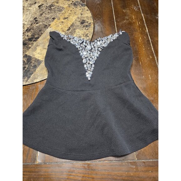 Rue 21 Black Sequined Strapless Blouse Shirt Women's XS Y2K - Picture 1 of 6